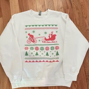 Gildan White Crewneck Sweater with Red and Green Festive Design